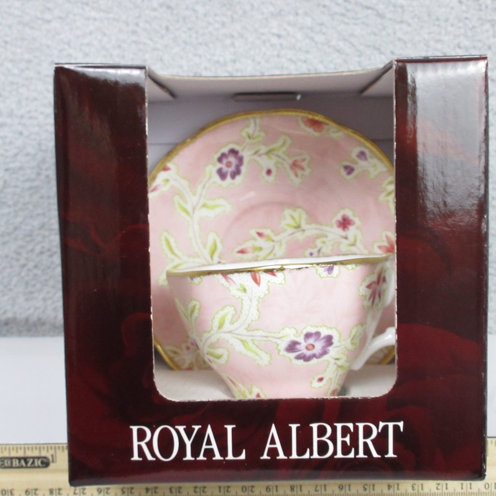 Royal Albert Vintage Floral Blush Pink Bone China Teacup and Saucer Set with Box
